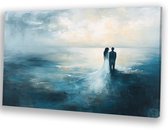 Couple romantique au bord de la mer - Tableau amour - Oeuvre couple - Silhouette - Objet d'art - Décoration murale chambre - toile 150x100 cm