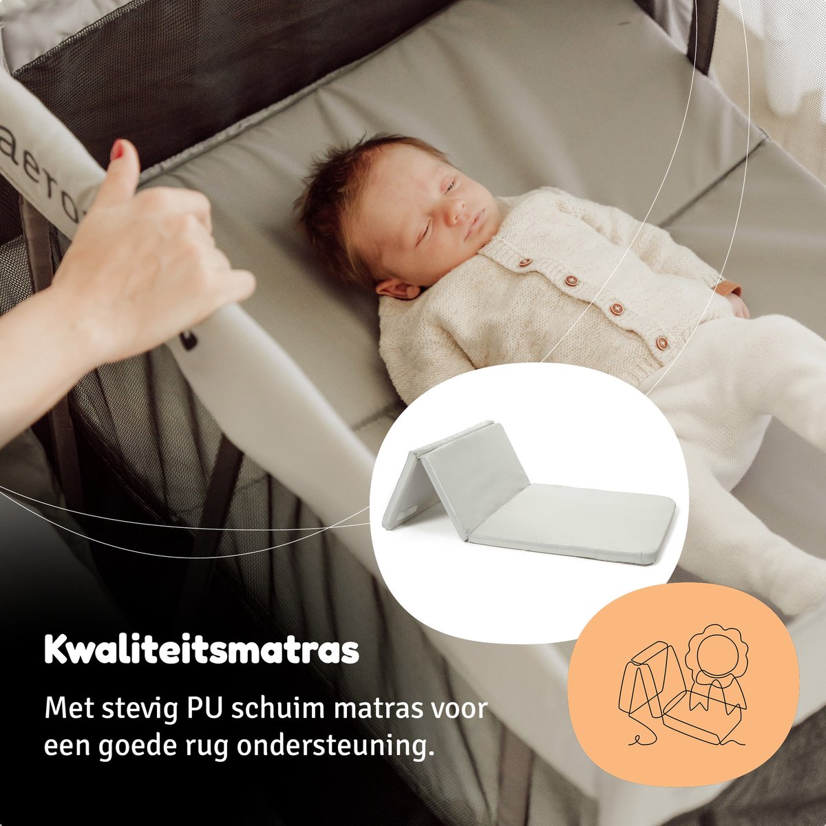 AeroMoov Campingbedje / Reisbedje met matras - voor baby én peuter - met bodemverhoger - Opgezet in 2s - Grey Rock thumbnail 4