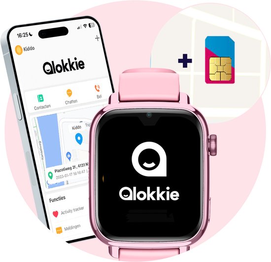 Qlokkie Kiddo Explore - GPS horloge kind - Smartwatch kinderen - GPS tracker kind met nauwkeurige locatiebepaling - GPS horloge kind met simkaart - Stel veilige zones in - SOS functie - Whatsapp - Roze