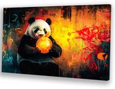 Panda met gloeiende maan - Panda canvaskunst - Canvas schilderijen dieren - Surrealistisch - Muurdecoratie kinderkamer - Canvas schilderij woonkamer - canvas 100x75 cm