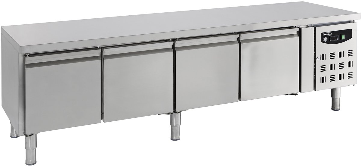 Combisteel Koelwerkbank - STANDARD LINE - Laag Model - 380L - 4 Deuren 1/1 GN - +2°C/+8°C - Geforceerd - 2230x700x650mm Grijs