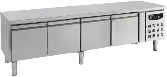Combisteel Koelwerkbank - STANDARD LINE - Laag Model - 380L - 4 Deuren 1/1 GN - +2°C/+8°C - Geforceerd - 2230x700x650mm