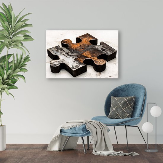 Décor abstrait pièce de puzzle en bois - Peinture puzzle sur toile - Peintures pièce de puzzle - Minimalisme - Décoration murale chambre enfant - Décoration murale - toile 60x40 cm