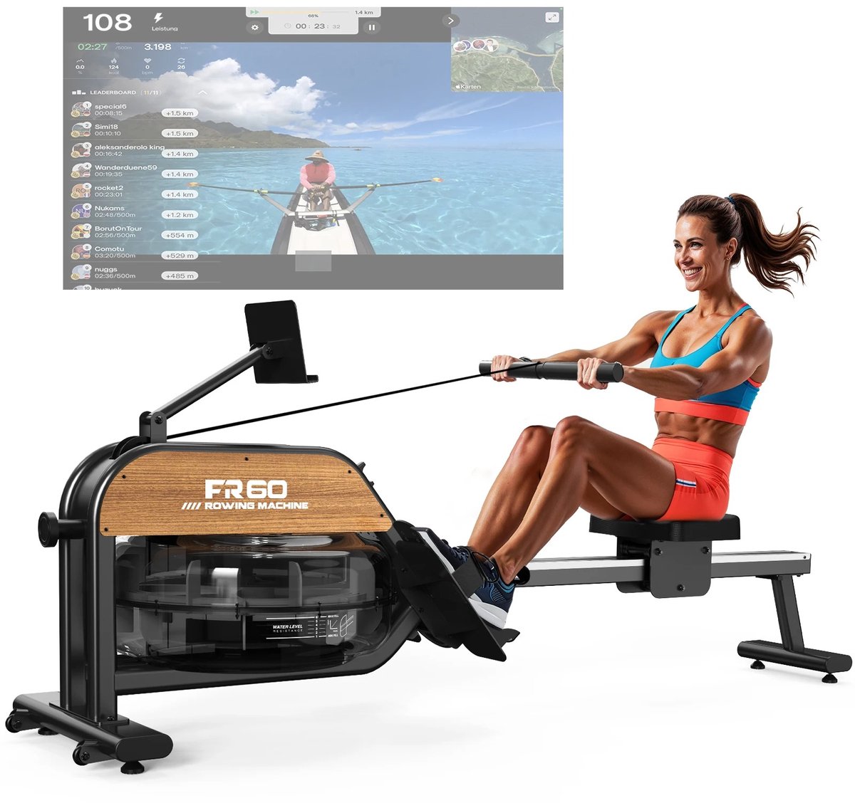 Afbeelding 3 van FR60 Water Resistance Roeitrainer - Water roeitrainer - Roeimachine Waterweerstand - Roeitrainers voor Thuis - Met App en Bluetooth