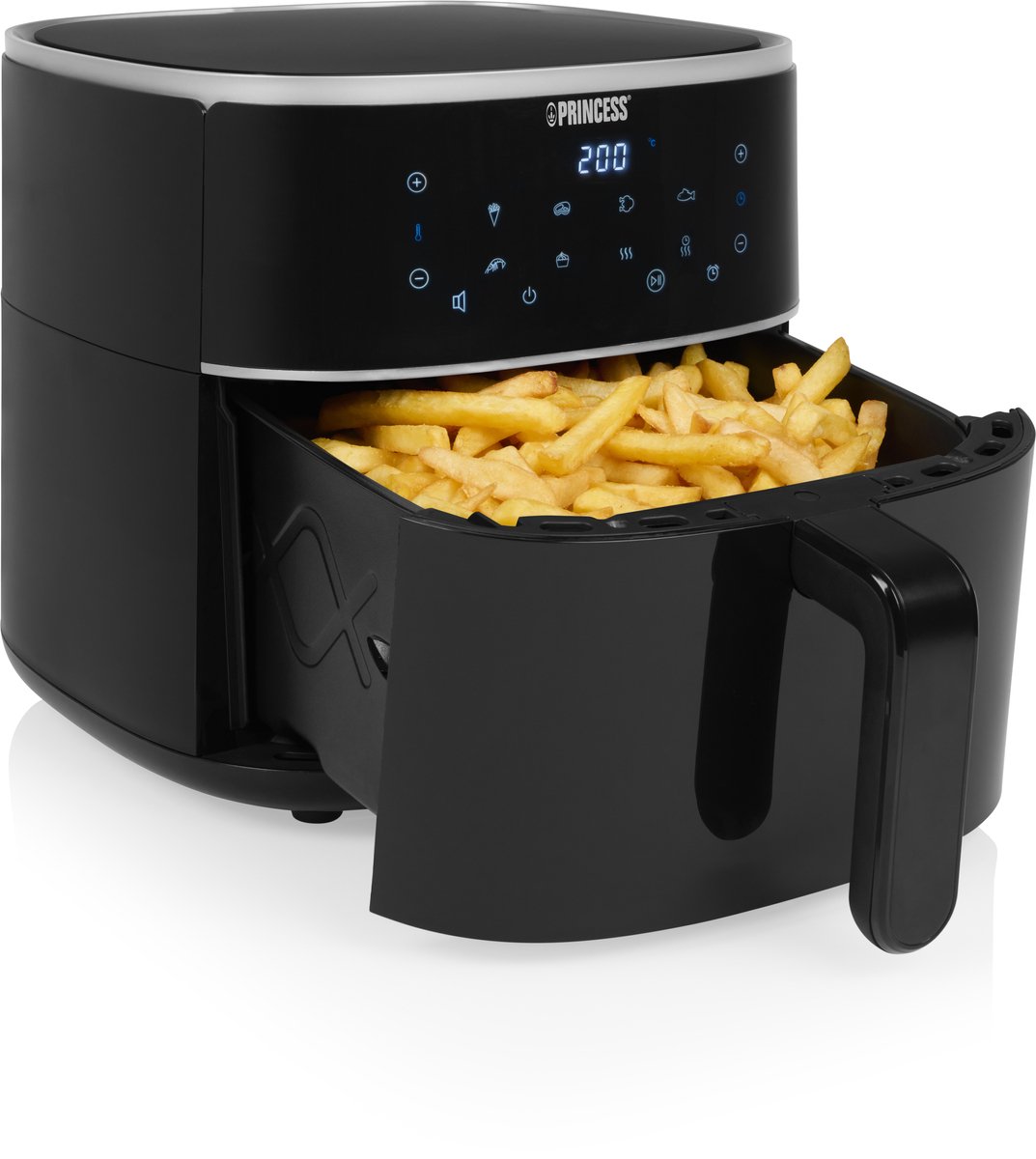 Afbeelding 2 van Princess Digitale Airfryer XL 182244 - 6 liter - Groot - PFAS vrij - Heteluchtfriteuse - Zwart - Digital Touchscreen - 8 Automatische Programma's - Inclusief in hoogte verstelbaar Grillrack
