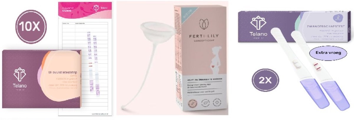 Ferti-Lily Conceptie Cup Starterspakket - 2x Zwangerschapstest Extra Vroeg - 10x Ovulatietest Strips - Telano