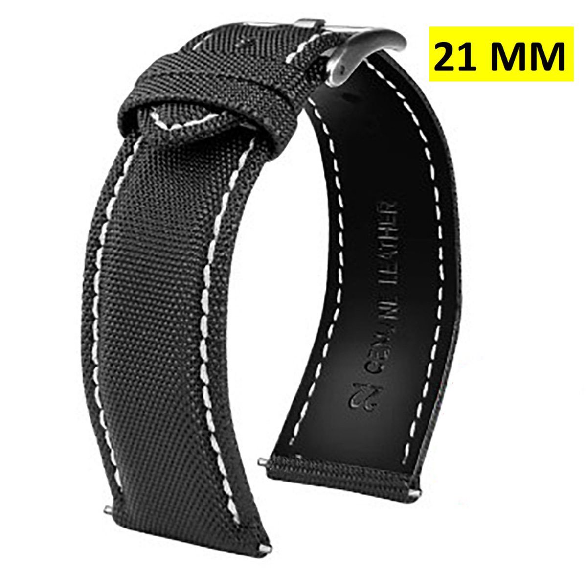 Nylon Horlogeband - Roestvrij Staal - Horlogeband - Zwart Wit - 21MM
