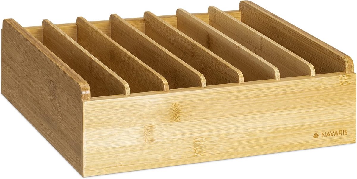 Verstelbare dekselhouder van bamboe met 6 uitneembare plankjes - Ruimtebesparende organizer voor deksels - Lichtbruin