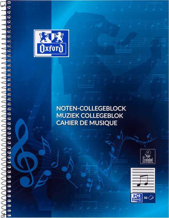 Collegeblok Oxford muziek A4 4-gaats 50 vel blauw