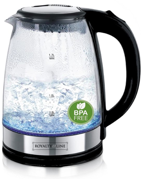 Royalty Line® GWK2200 Waterkoker Glas - Waterkokers Met Blauw Led Verlichting - 1.7 Liter - 2200W - RVS