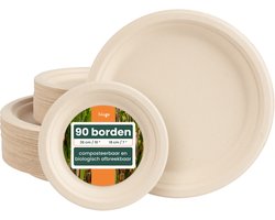 HAAGO 90 Wegwerp Bagasse Borden (2 Maten: Groot, 26cm en Klein, 18cm - 45 van elk) - Stevig, Stijf en Lekvrij - Biologisch afbreekbaar, Milieuvriendelijk en Thuis Composteerbaar