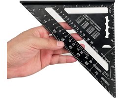 KZQ Timmermanswinkelhaak - Aluminium liniaal - Driehoek Timmermanswinkelhaak 45/90 graden - 180 mm - Timmermanswinkelhaak - Meetinstrument met hoge precisie - Voor timmerlieden, dakdekkers, ingenieurs - Zwart