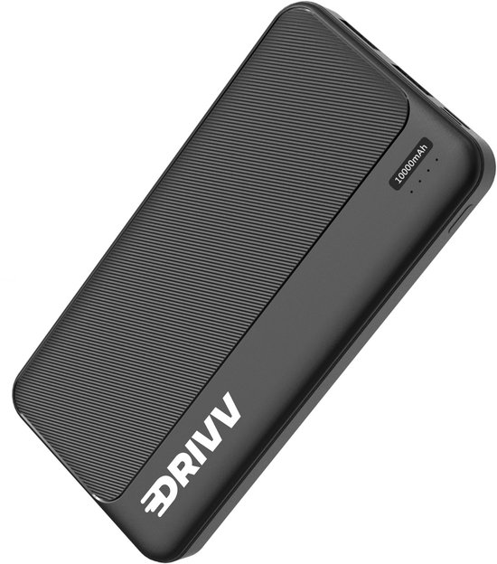 Drivv. Powerbank 10.000 mAh - 22.5W Snellaadfunctie - Fast Charge USB 3.0 - USB C - Geschikt voor Samsung / iPhone / meer - Zwart