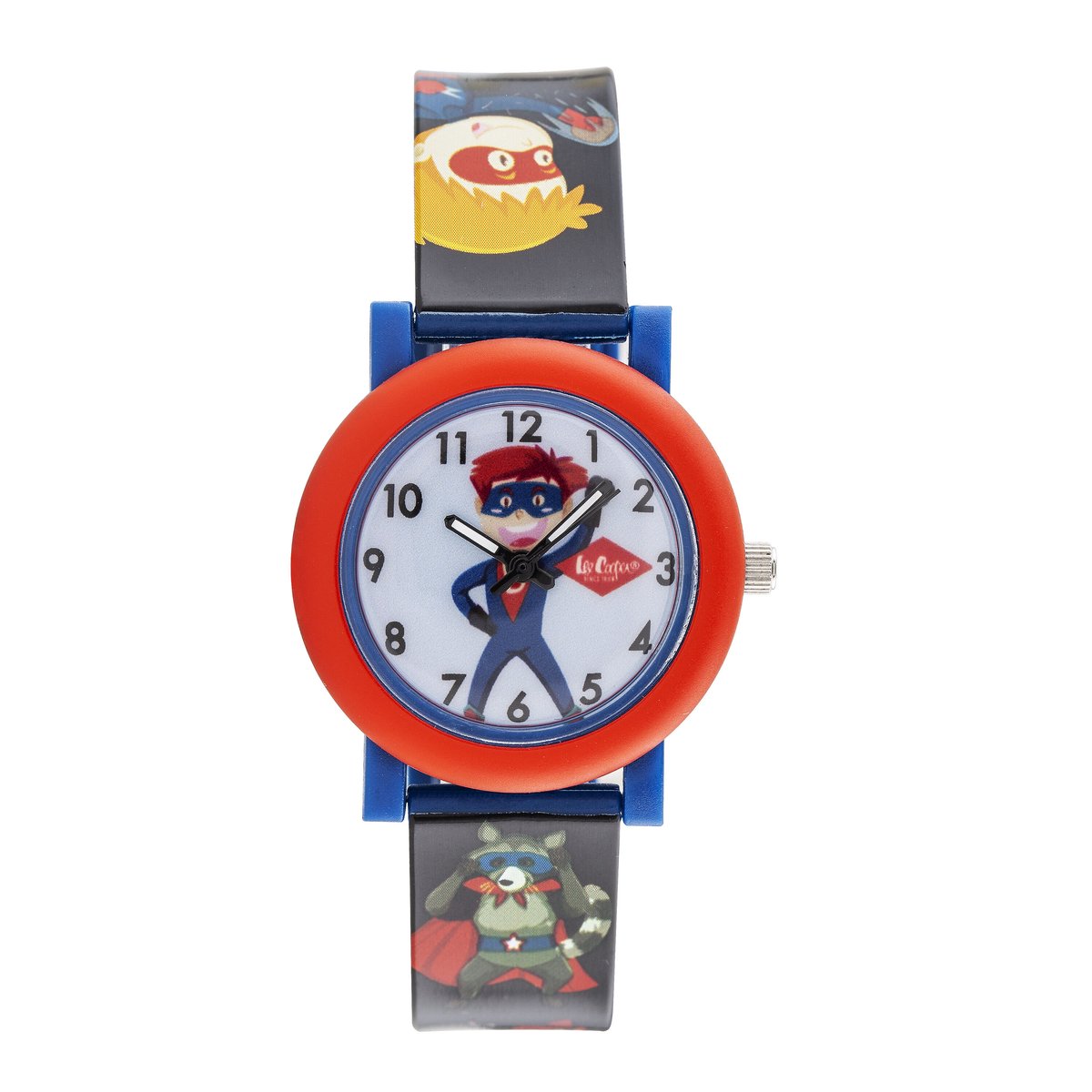 Lee Cooper-model lc.k.2.961-kinderhorloge-unisex-3 atm waterdicht-rood-zwart-blauw-superhelden-diameter 29 mm
