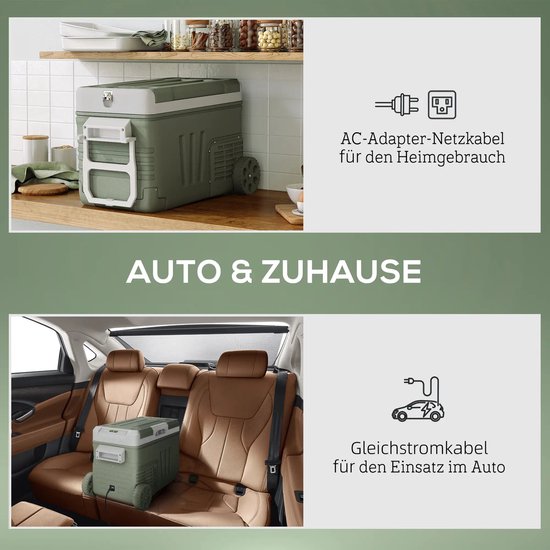 Compressor Koelbox - 33 L - Campingkoelkast - AC/DC - 12V-24V/100-240V - Draagbare autokoelkast met 2 compartimenten en wielen - Reiskoelbox - Groen van Merkloos — afbeelding 3