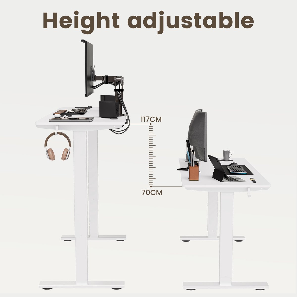 HOMAVO Zit-sta bureau 140 x 60 cm, Elektrisch in hoogte verstelbaar bureau, met geheugenfunctie en anti-botsingstechnologie, Stevig en Duurzaam, Stille Motor, Hoogte 70-117cm thumbnail 5