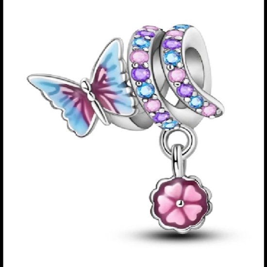 Charm Papillon en Argent | La chance | Bleu violet | Argent sterling 925 | Bracelet de charme | Bijoux | Cadeau de fête des mères | Convient au bracelet standard de 3 millimètres | Romystones