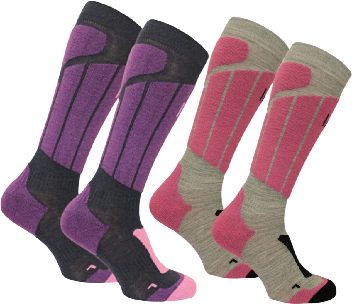 Norfolk Skisokken 2 Paar Merino wol Climayarn Schokabsorptie Zonedemping Zacht Warm en Droog – Aspen Paars