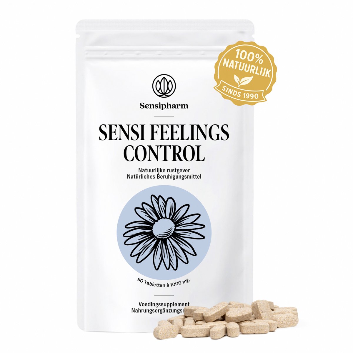 Goedkoopste Sensipharm Sensi Feelings Control - Rustgevend Voedingssupplement bij Stress, Burnout, Concentratie, Depressie, Emoties, Leerprestaties en Focus - Natuurlijk - 90 Tabletten à 1000 mg