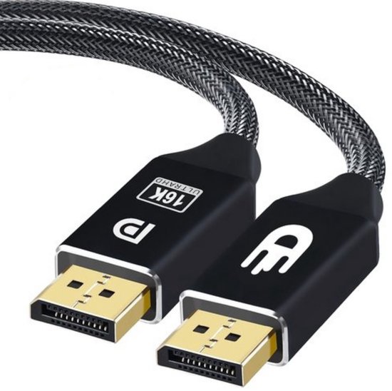 Drivv. DisplayPort Kabel 2.1 - 16K 60Hz 8K 120Hz 4K 144Hz - 80Gbps - DisplayPort naar DisplayPort - DP Kabel - 2 meter - Zwart