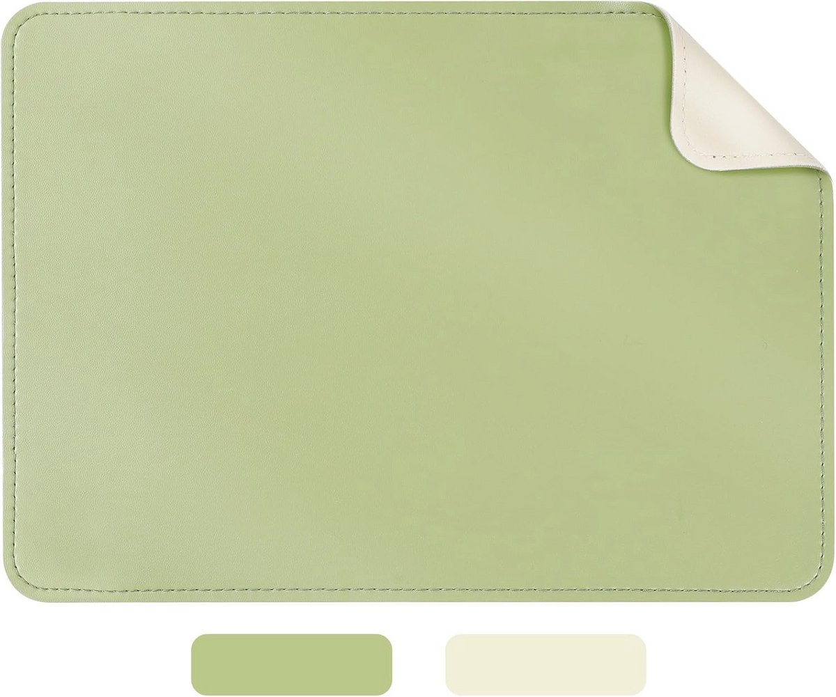 Muismat 280 x 200 mm, PU-leer, Dubbele Voorkant, Beige en Groen voor Laptop en Bureau