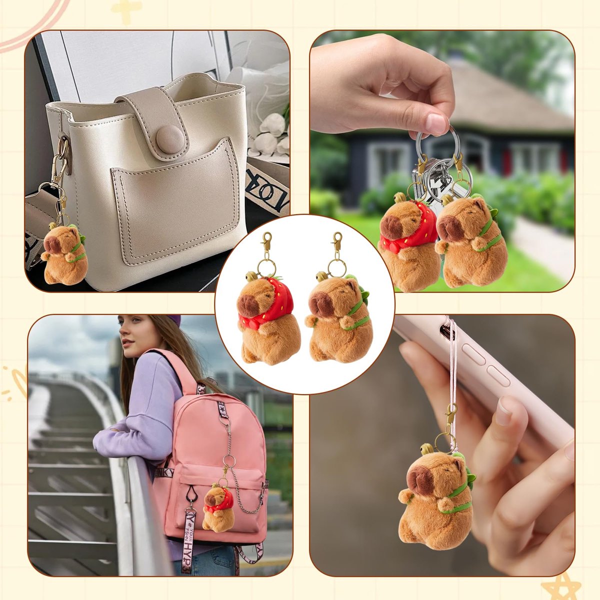Floruvia 30 stuks Schattige Capybara Sleutelhanger Set, Capybara Feestcadeau, Tashanger voor Dames, Dierliefhebbers Verjaardagfeest