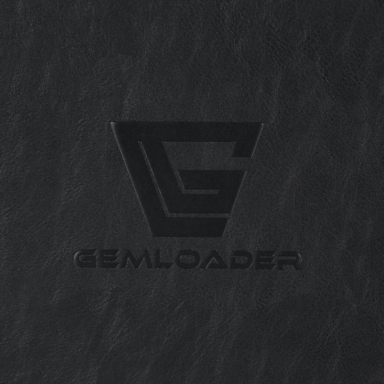 Zwart logo en tekst 'GEMLOADER' op een zwarte achtergrond.