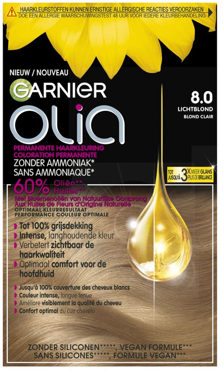 Bol.com Garnier Olia Lichtblond 8 - Permanente Haarkleuring Zonder Ammoniak - Kleurcrème op basis van 60% oliën - Haarverf aanbieding