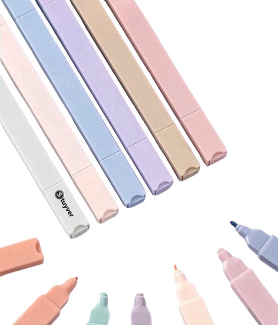 Markeerstiften pastel - Bijbel markeerstiften - Bijbel markers - Rechthoekige Twinmarker dubbelzijdige markeerstiften set - Fineliners Pastel stiften - Markers pastel - Dual-tip markeren met esthetische kleuren - Koel gekleurd
