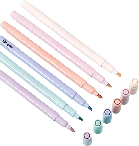 Markeerstiften pastel – Bijbel markeerstiften – Bijbel markers – Ronde Twinmarker dubbelzijdige markeerstiften set – Fineliners Pastel stiften – Markers pastel – Dual-tip markeren met esthetische kleuren – warm gekleurd
