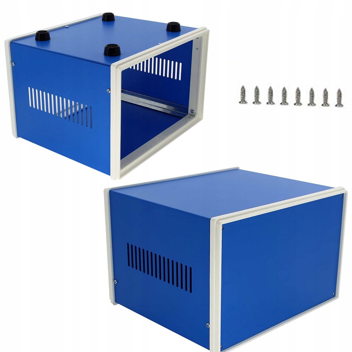 Blauwe metalen behuizing voor apparaten 120x320x268mm