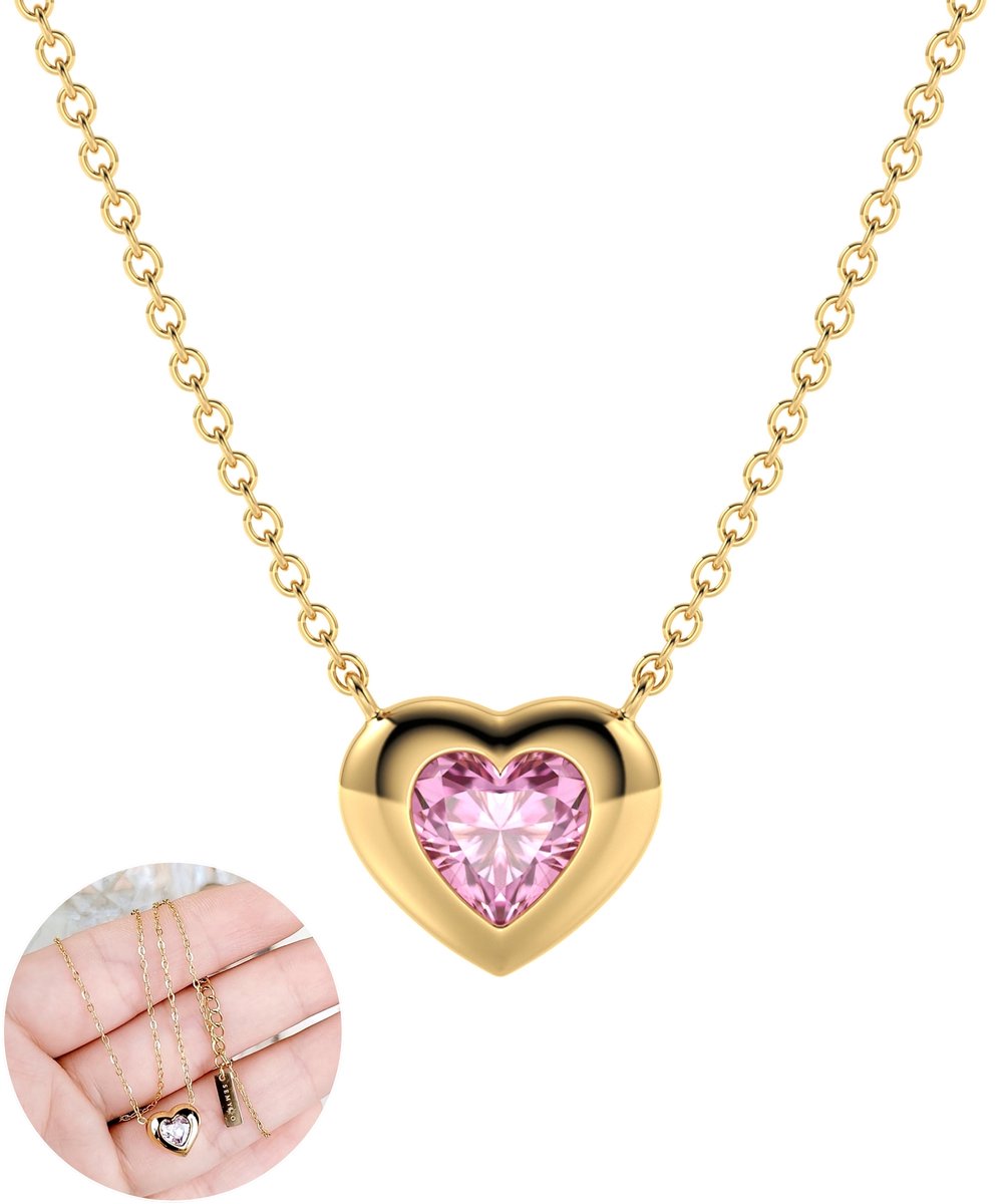 Semyco Ketting Dames – Goudkleurige Ketting met Hanger (Roze Hartje) – Verstelbaar – Waterproof – Giftbox – Astra