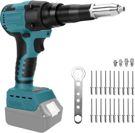 Accu-klinknagelpistool compatibel met Makita 18 V accu, borstelloze elektrische klinknageltang met ledlicht, 175 klinknagels, 4 adapters en moersleutel, draagbare popklinknageltangset (zonder accu