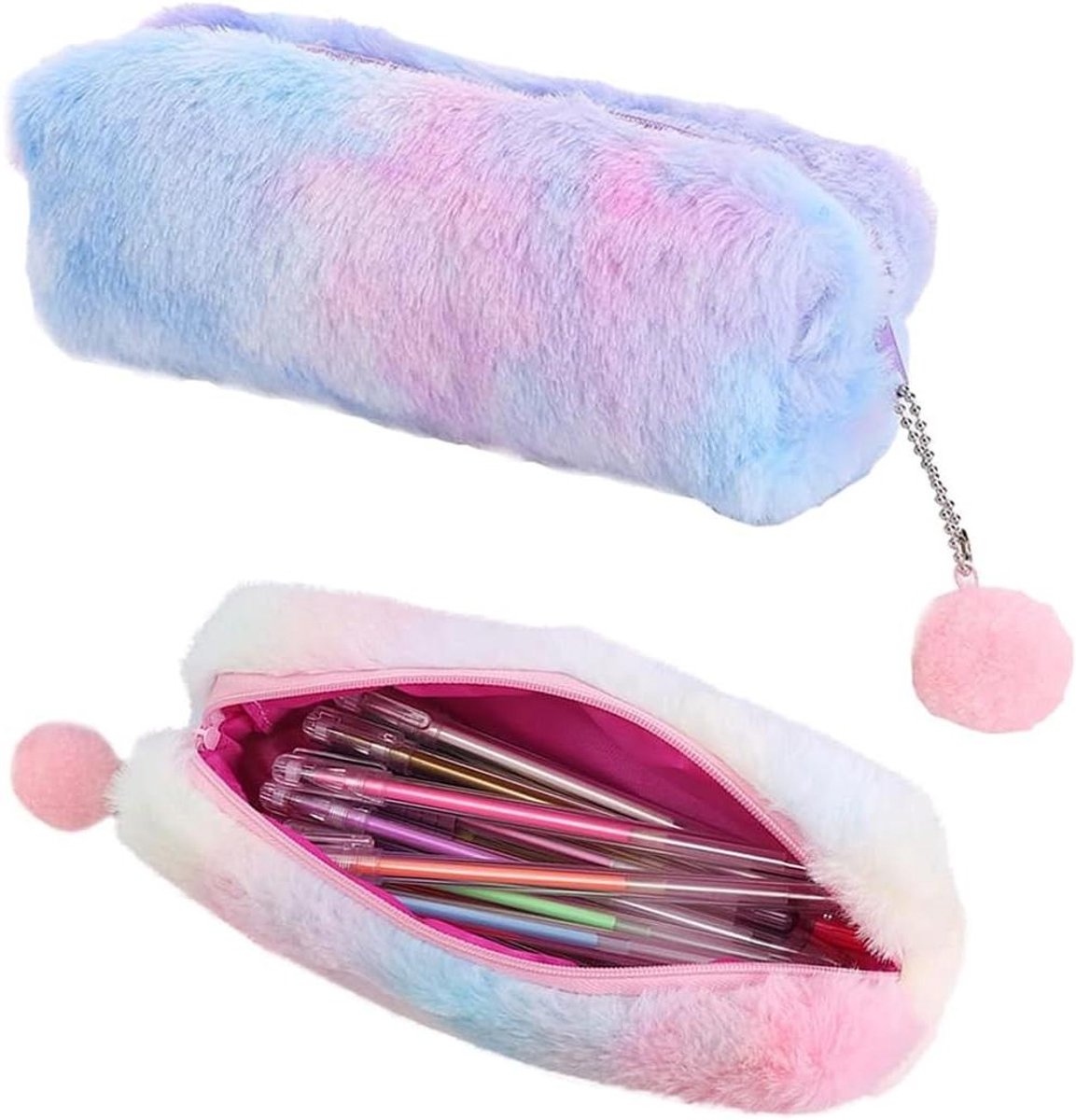 Image of 2-set regenboog pluche binder boxen - Grote capaciteit - Voor meisjes (roze en paars)