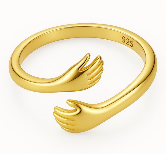 Estacks Gouden Knuffelring – 18K Vergulde Hug Ring – Verstelbare Vriendschapsring | Moederdag Cadeau voor Vriendin, Dochter of Moeder