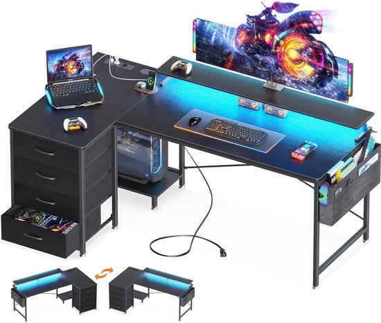 Gaming Bureau met LED Verlichting - Computertafel - Computermeubel | bol