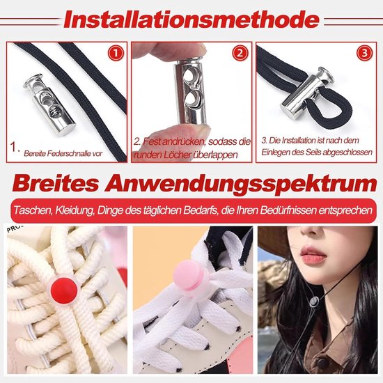 Rayong Koordstopper, 100 stuks, koordstoppers, koordklemmen, veerkoordsloten, kunststof glijbanen, koordklem, zwart, 4,5 en 5,5 mm, 2 en 1 gat