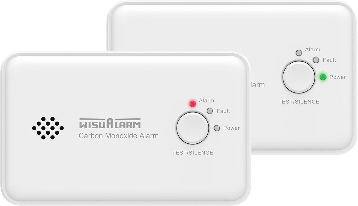 Koolmonoxidemelder 10 jaar batterij, CO-alarm met testfunctie, EN 50291-norm, 2 stuks