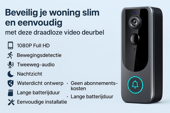 Video Deurbel met Camera - Slimme Deurbel - Videodeurbel met Bewegingsdetectie en Camerabewaking functie - Doorbell - Deurbellen met Camera