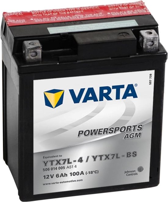 Batterie Moto YTX7L-BS AGM 12V 6Ah - Haute Puissance 100A, Sans Entretien, Fabrication Européenne, Anti-vibrations