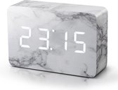 Gingko Brick click clock Wekker - Marmer/LED Wit