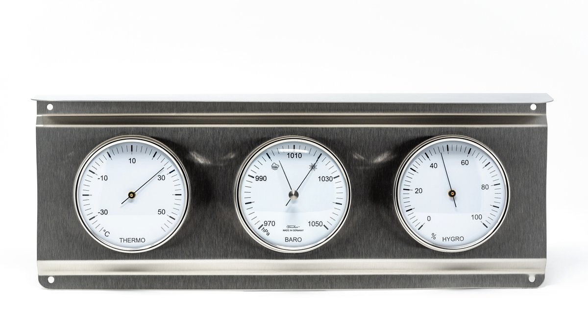 Fischer - RVS Weerstation Buiten - Analoog - Barometer, Thermometer & Haarhygrometer
