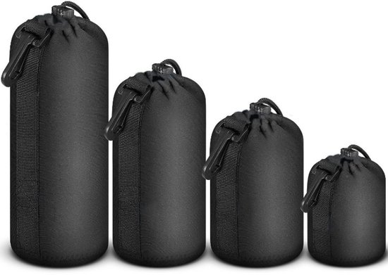 Set van 4 Stuks - Lens Tas - Inclusief Klein, Medium, Groot, XL Maten - zwart - Beschermende lenshouder opbergen - 10*10*24 cm - Neopreen