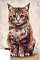 Kat, Digital Art, Oranje, blauw, rood, paars, zwart