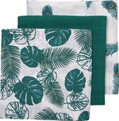 Meyco 3-pack Hydrofiele luiers - Tropical leaves-Uni emerald green-Peacock