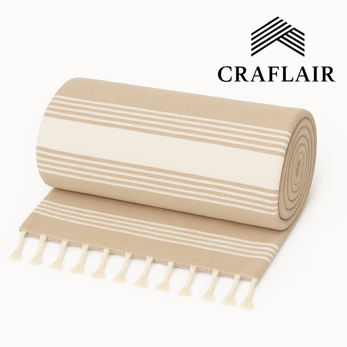 CRAFLAIR Hamamdoek Venicia Soft Beige – 200x100cm – Lichtgewicht – Sneldrogend – Strand & Sauna – 100% katoen