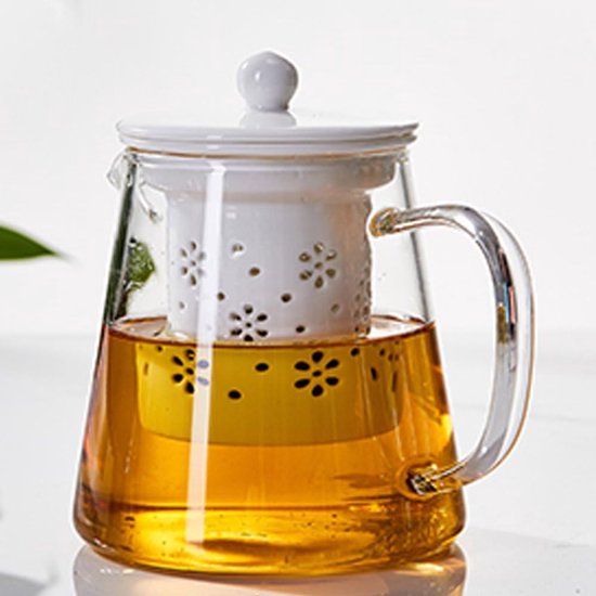 TAMUME 600ML Pompoenstijl Getextureerde Glazen Theepot met Infuser