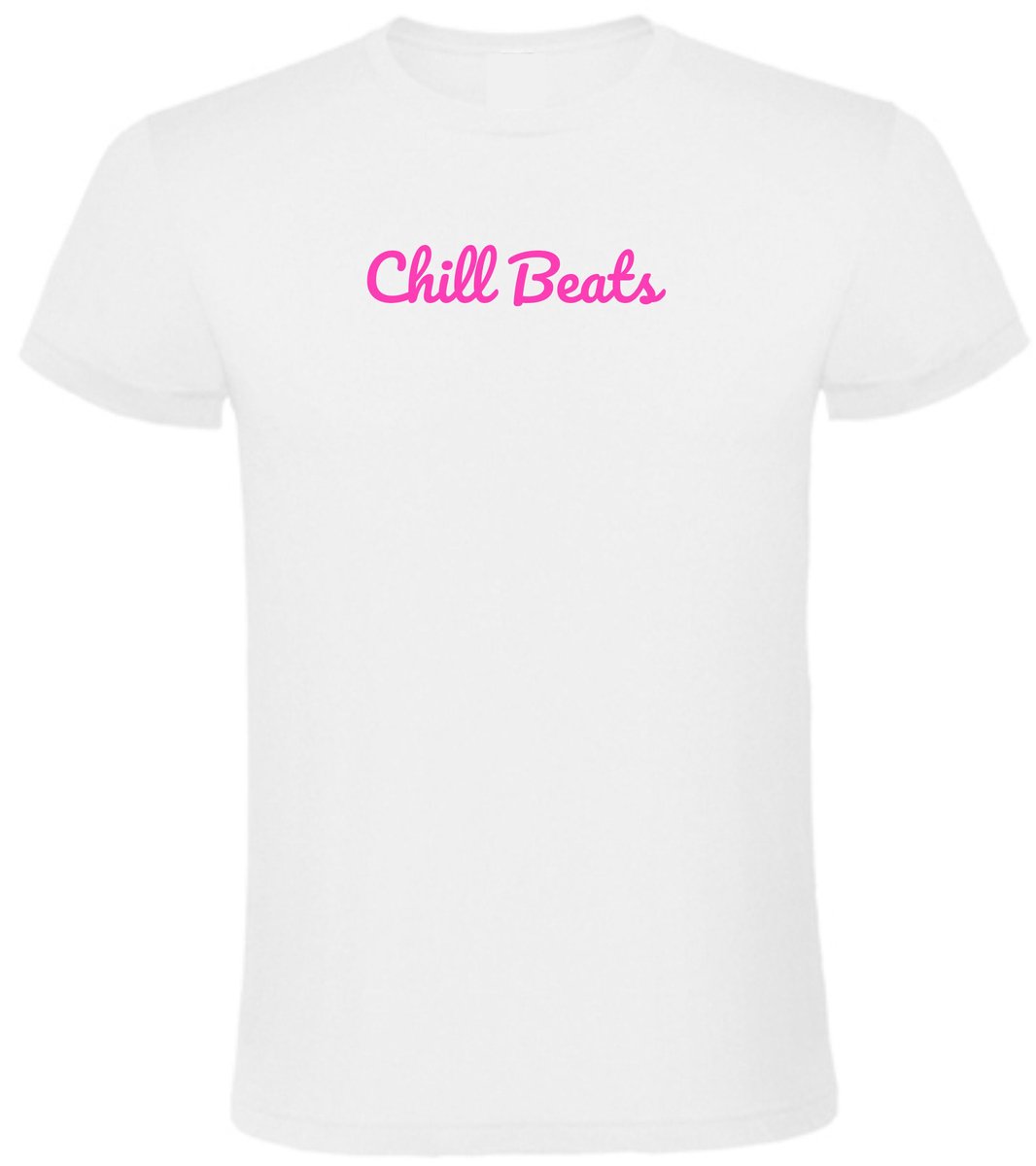 Unisex Zomer Tshirt – CHILL BEATS T-shirt in Neon ROZE XXXLarge Design EIZOOK