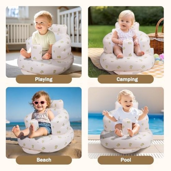 Opblaasbare babystoel met ingebouwde luchtpomp - Zachte ondersteuning voor baby's vanaf 3 maanden - Draagbaar en veilig - Schattig berenontwerp van Merkloos — afbeelding 3