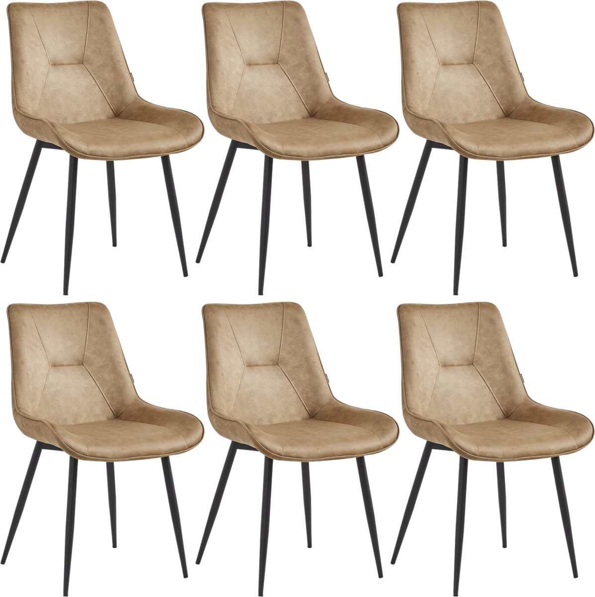 Colenis® - Zerda Eetkamerstoel - Set Van 6 - Sand - Microfiber Stof - Industrieel - Stoel